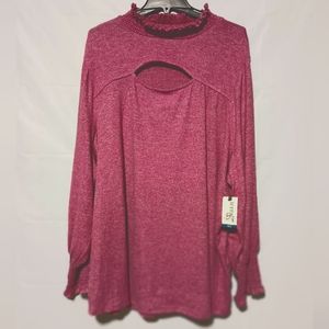 Terra & Sky NWT Women's Sweater, 3X, Mock Neck, Super Soft, Raspberry Pink